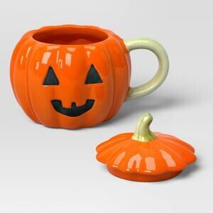 NWT Pumpkin Jack O Lantern Figural Halloween Mug with Lid 9.5 oz Hyde and Eek
